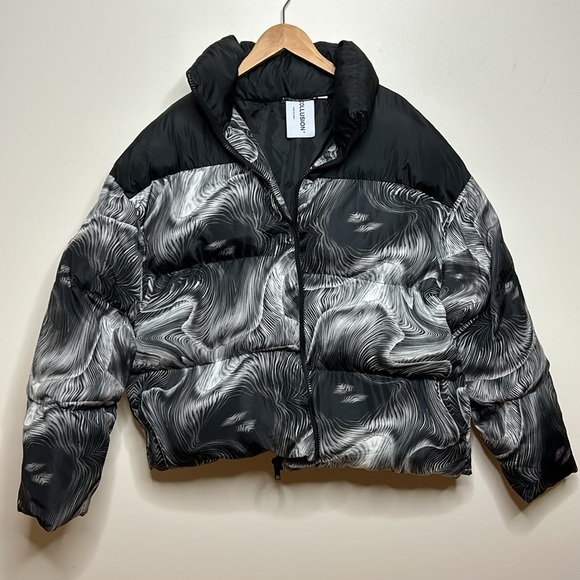 ASOS Collusion Puffer Jacket In Multi Print Mens Black And White Size L - Picture 6 of 11